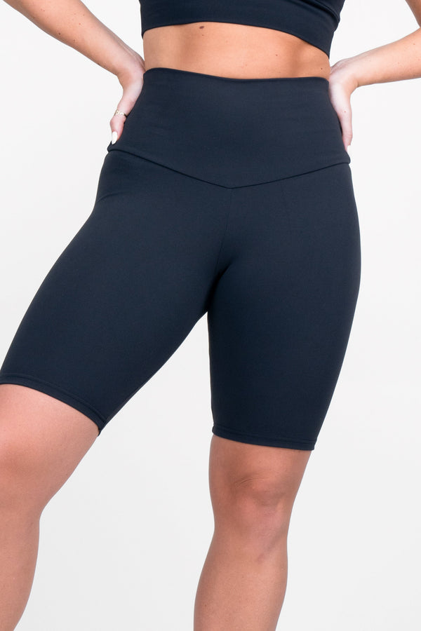 Black Body Contouring - High Waisted Long Shorts-Activewear-Exoticathletica
