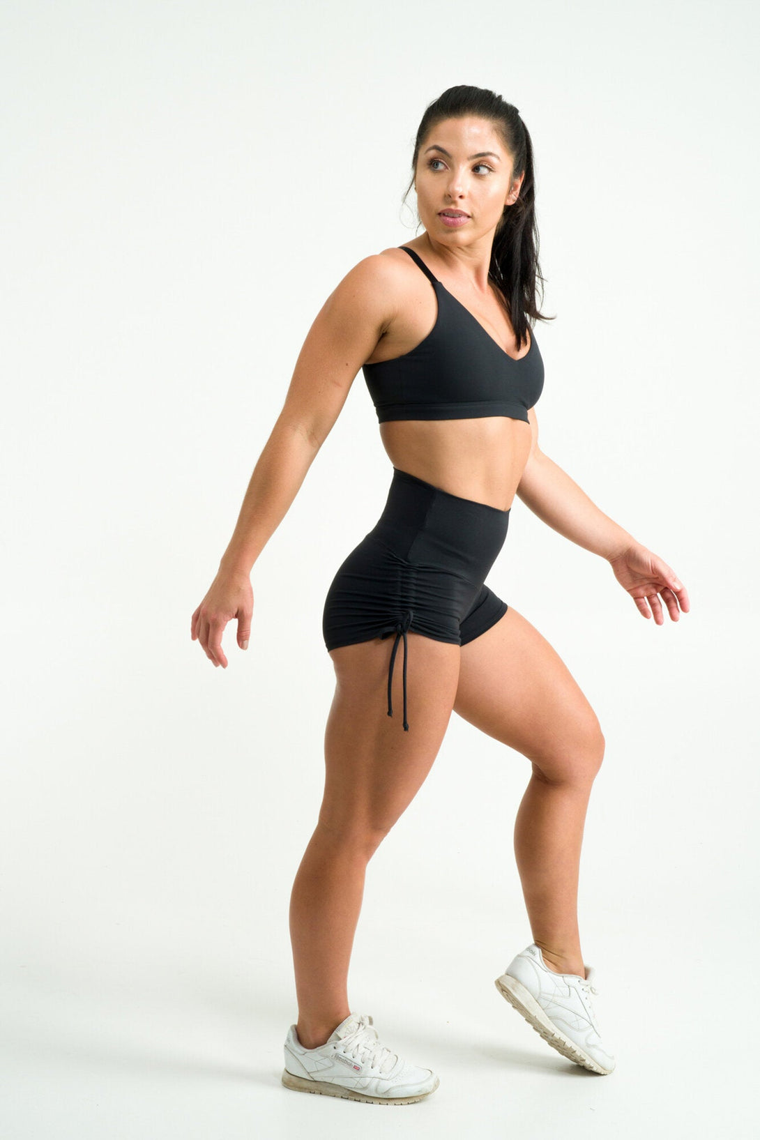 Black Body Contouring - High Waisted Tie Side Booty Shorts-Activewear-Exoticathletica