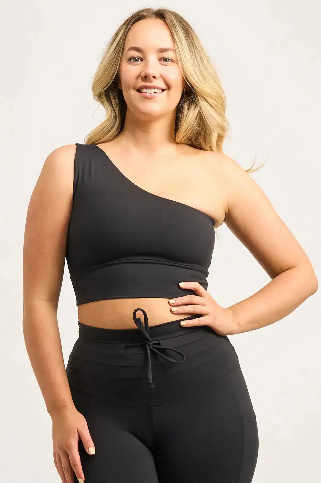 Black Body Contouring - One Shoulder Comfort Crop Top-Activewear-Exoticathletica