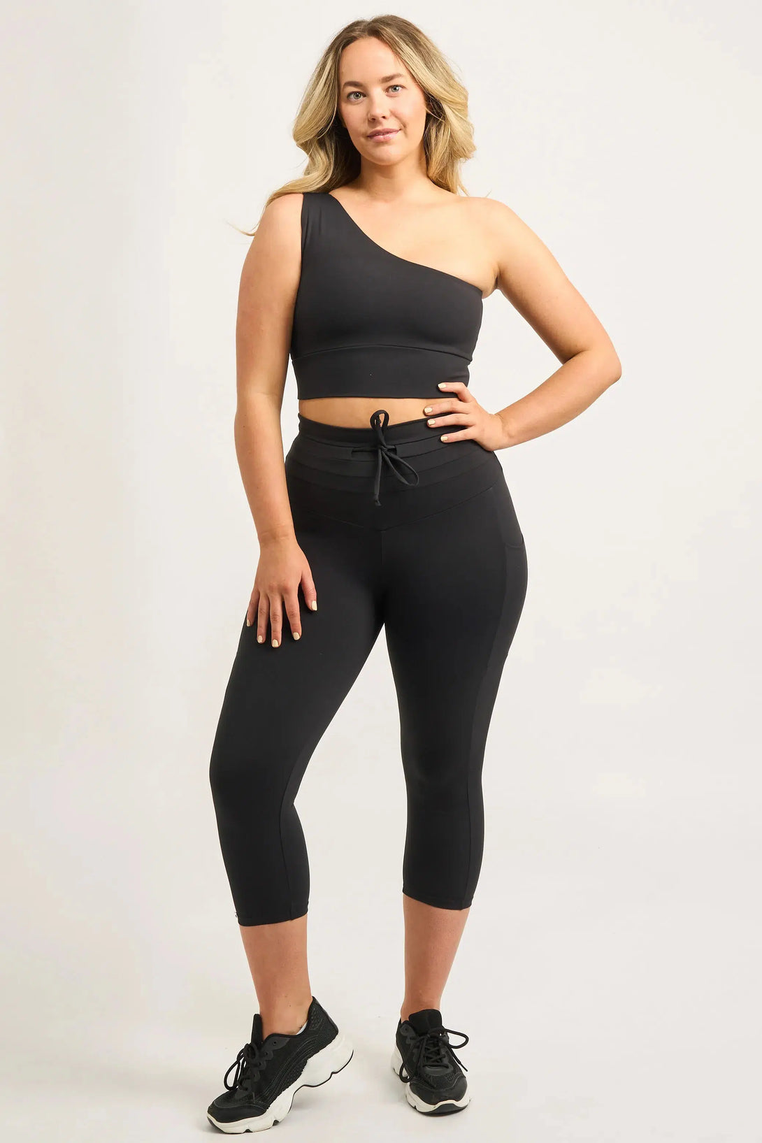 Black Body Contouring - One Shoulder Comfort Crop Top-Activewear-Exoticathletica