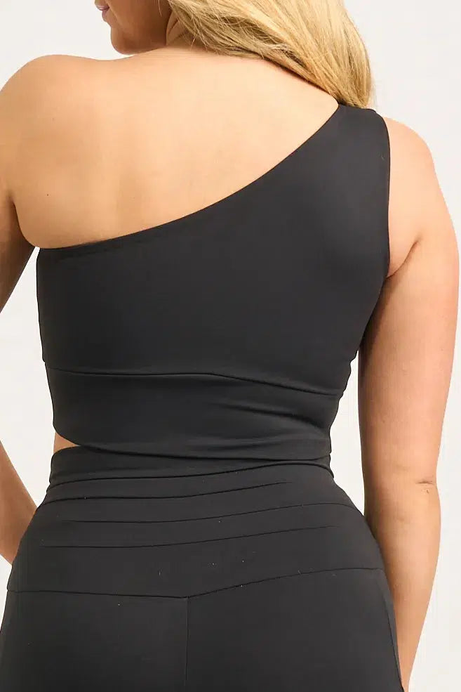 Black Body Contouring - One Shoulder Comfort Crop Top-Activewear-Exoticathletica