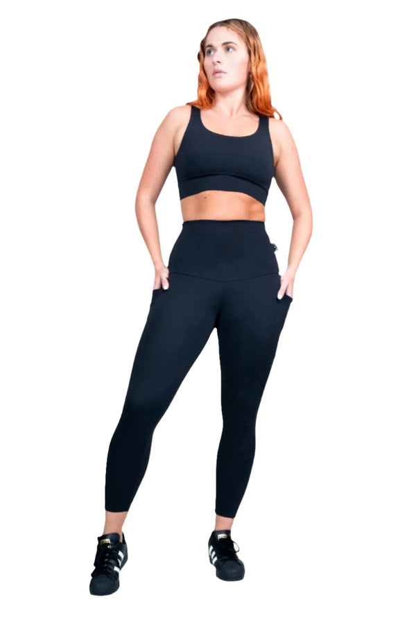 Black Body Contouring - Panel Pocket Extra High Waisted 7/8 Leggings-Activewear-Exoticathletica