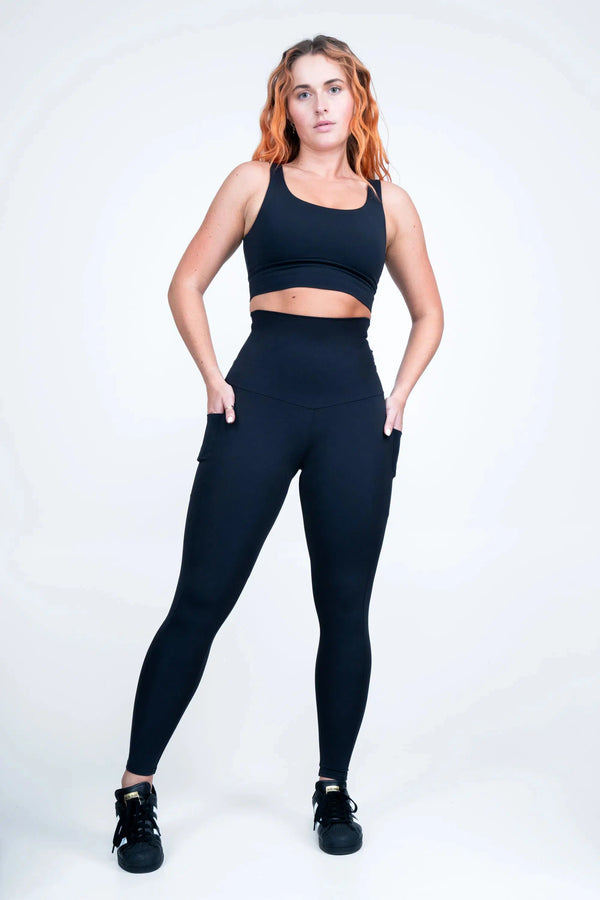 Black Body Contouring - Panel Pocket Extra High Waisted Leggings-Activewear-Exoticathletica