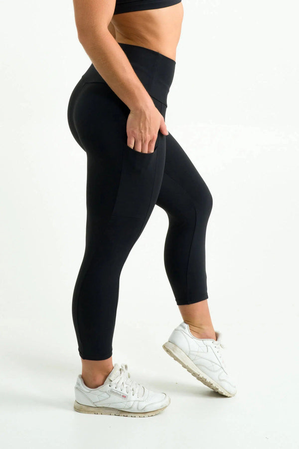 Black Body Contouring - Panel Pocket High Waisted Capri Leggings-Activewear-Exoticathletica