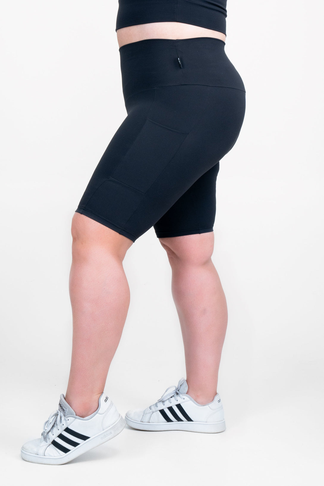 Black Body Contouring - Panel Pocket High Waisted Long Shorts-Activewear-Exoticathletica