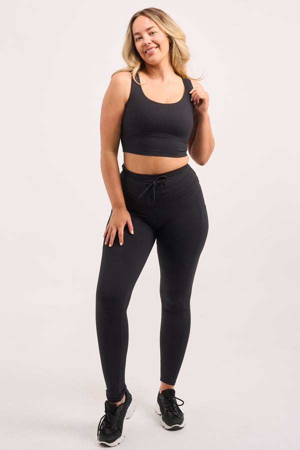 Black Body Contouring - Scoop Neck Comfort Crop Top-Activewear-Exoticathletica