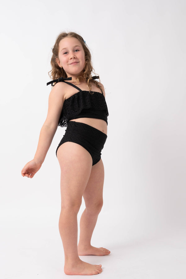 Black Bohemian Lace - Kids Ruffle Bikini Top-Activewear-Exoticathletica