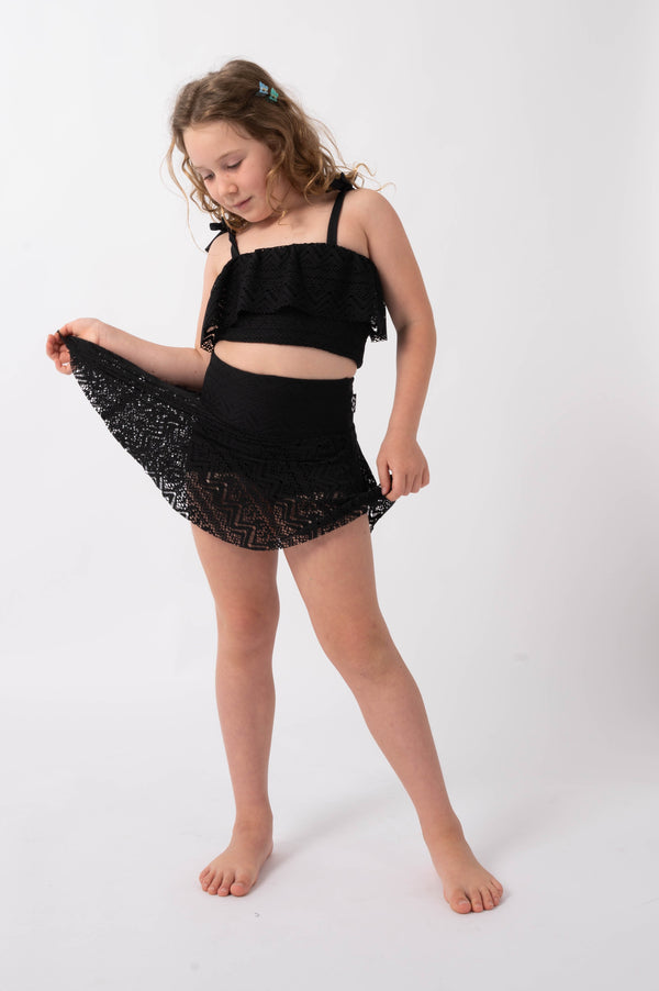 Black Bohemian Lace - Kids Simple Skort-Activewear-Exoticathletica