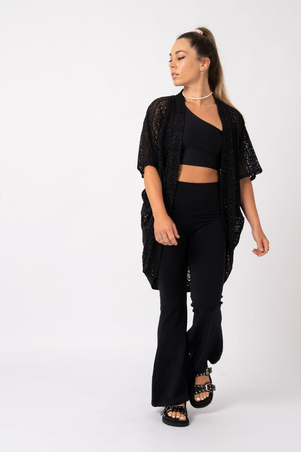 Black Bohemian Lace - Midi Kimono-Activewear-Exoticathletica