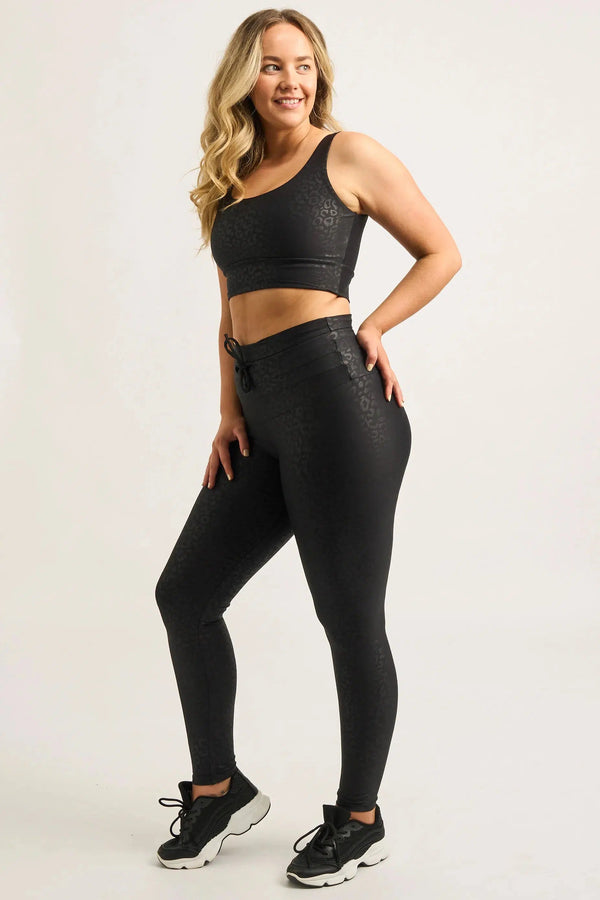 Black Exotic Touch Jag - Drawstring High Waisted Leggings-Activewear-Exoticathletica