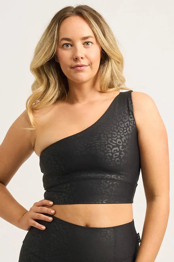 Black Exotic Touch Jag - One Shoulder Comfort Crop Top-26530387-Activewear-Exoticathletica