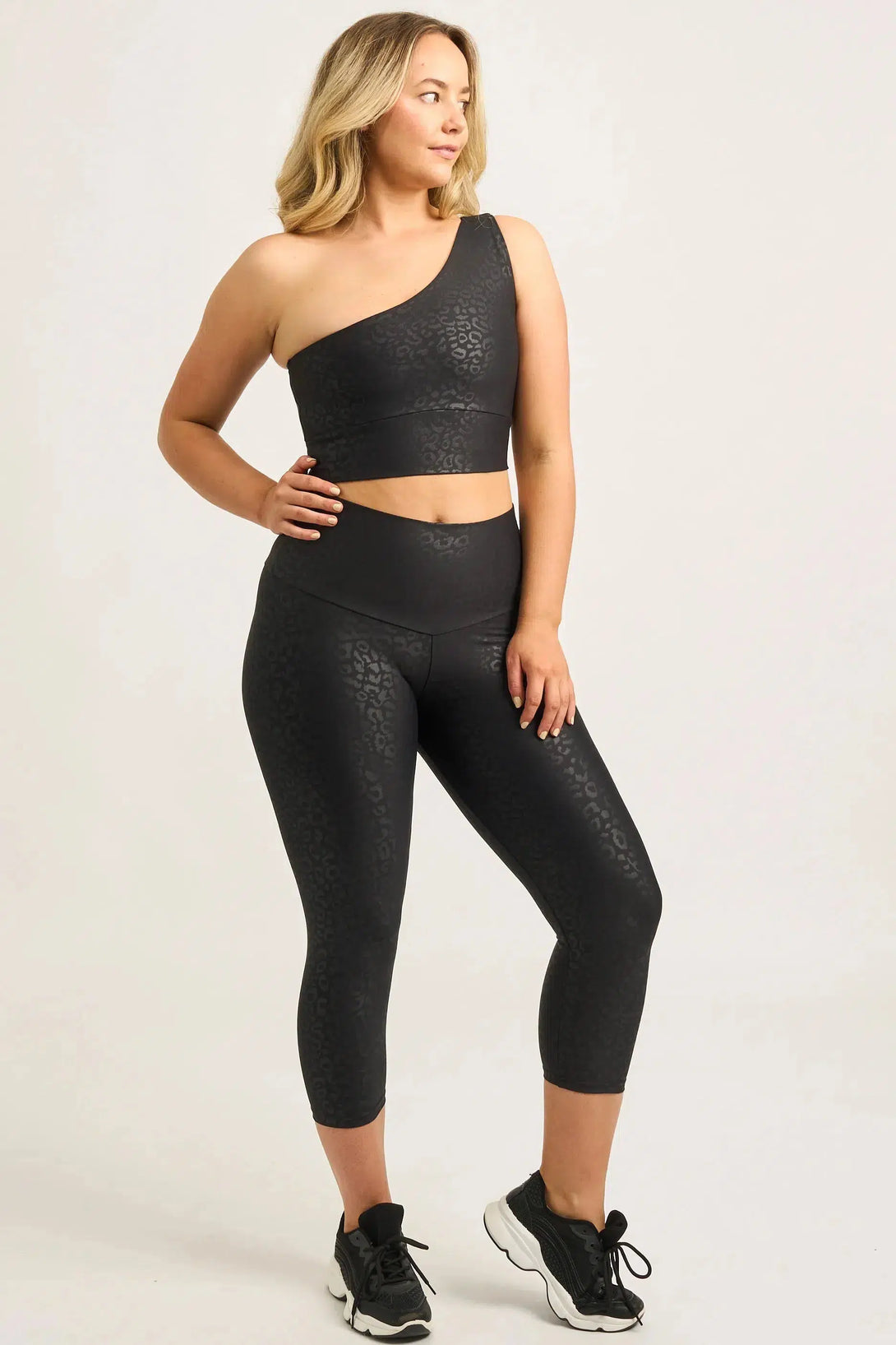 Black Exotic Touch Jag - One Shoulder Comfort Crop Top-Activewear-Exoticathletica