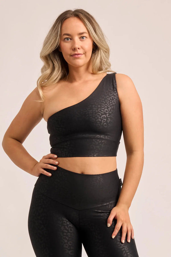 Black Exotic Touch Jag - One Shoulder Comfort Crop Top-Activewear-Exoticathletica