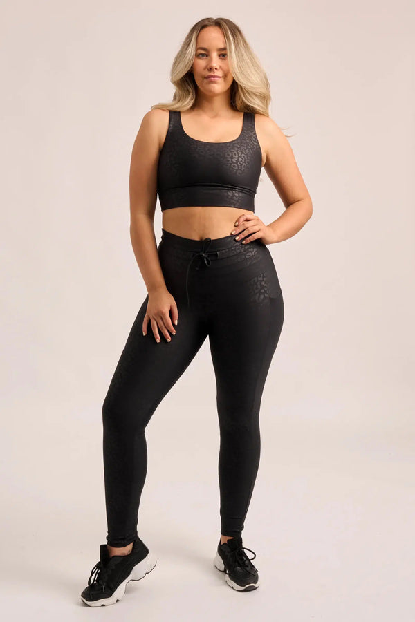 Black Exotic Touch Jag - Panel Pocket Drawstring High Waisted Leggings-Activewear-Exoticathletica