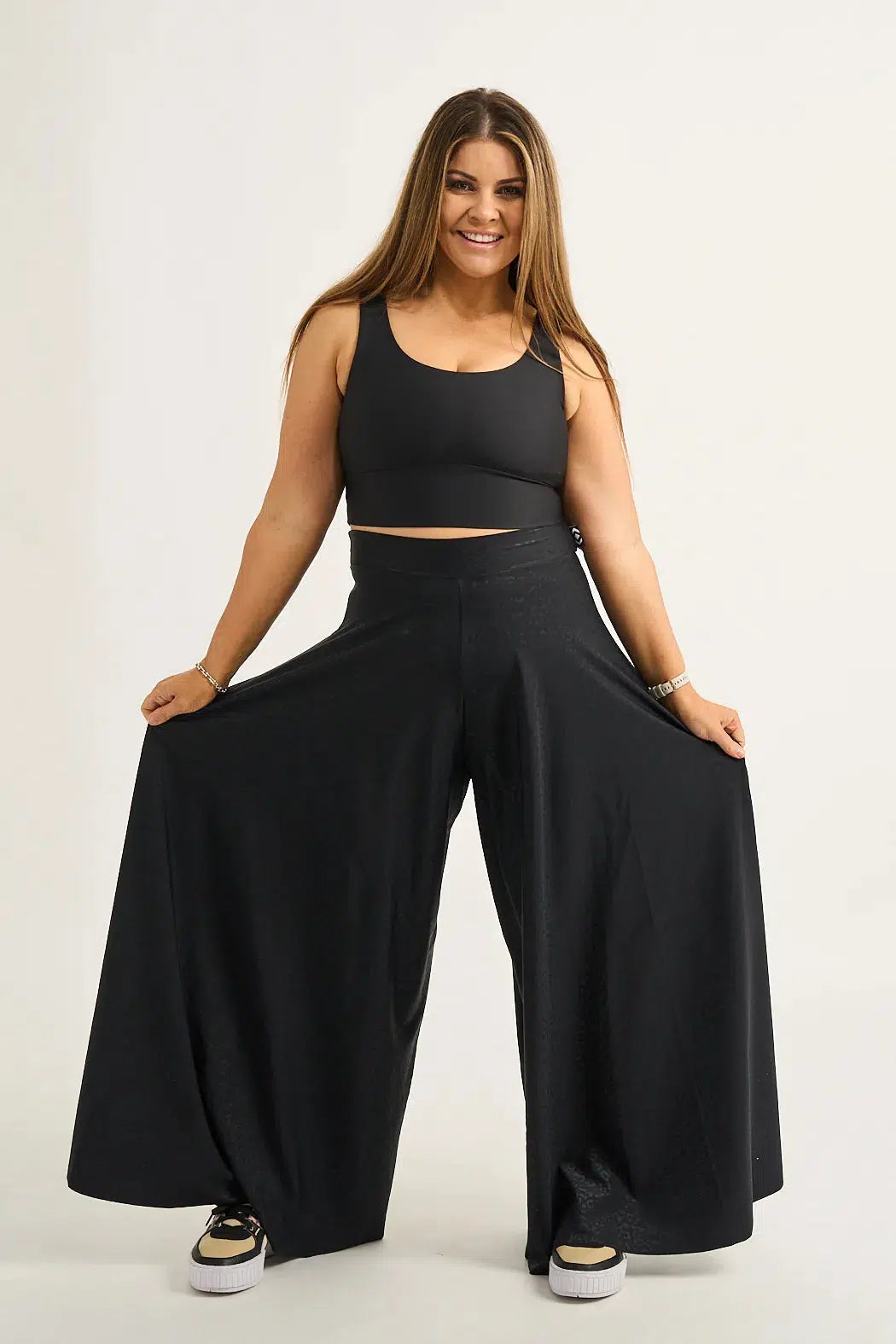 Black Exotic Touch Jag Silky - Palazzo Pant-Activewear-Exoticathletica