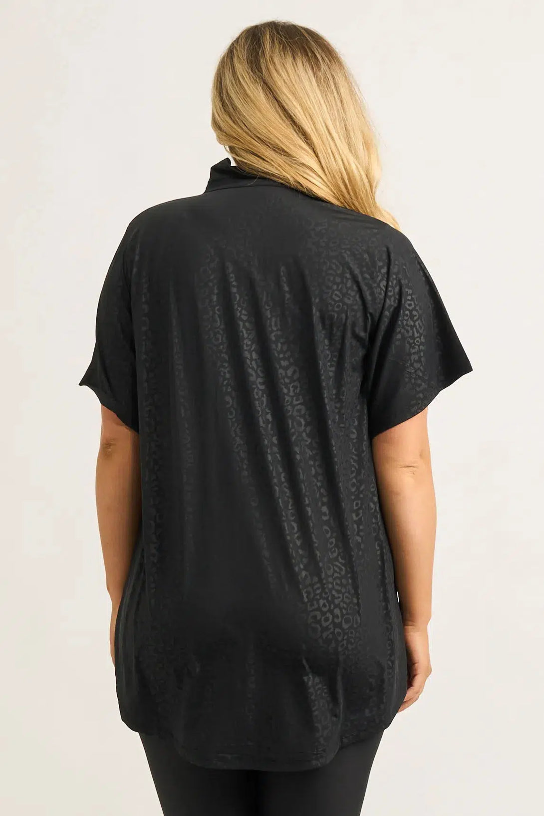 Black Exotic Touch Jag Slinky Silky - Button Up Boyfriend Tee-Activewear-Exoticathletica