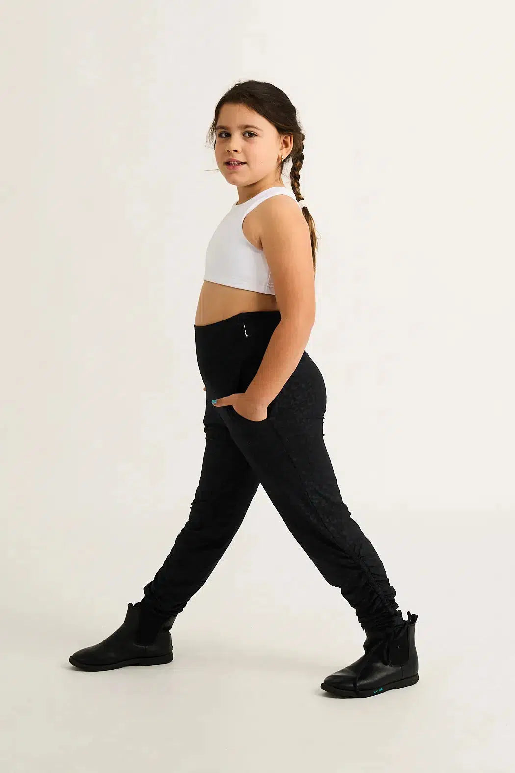 Black Exotic Touch Jag Soft To Touch - Kids Jogger Long Tie Sides W/ Pockets-Activewear-Exoticathletica