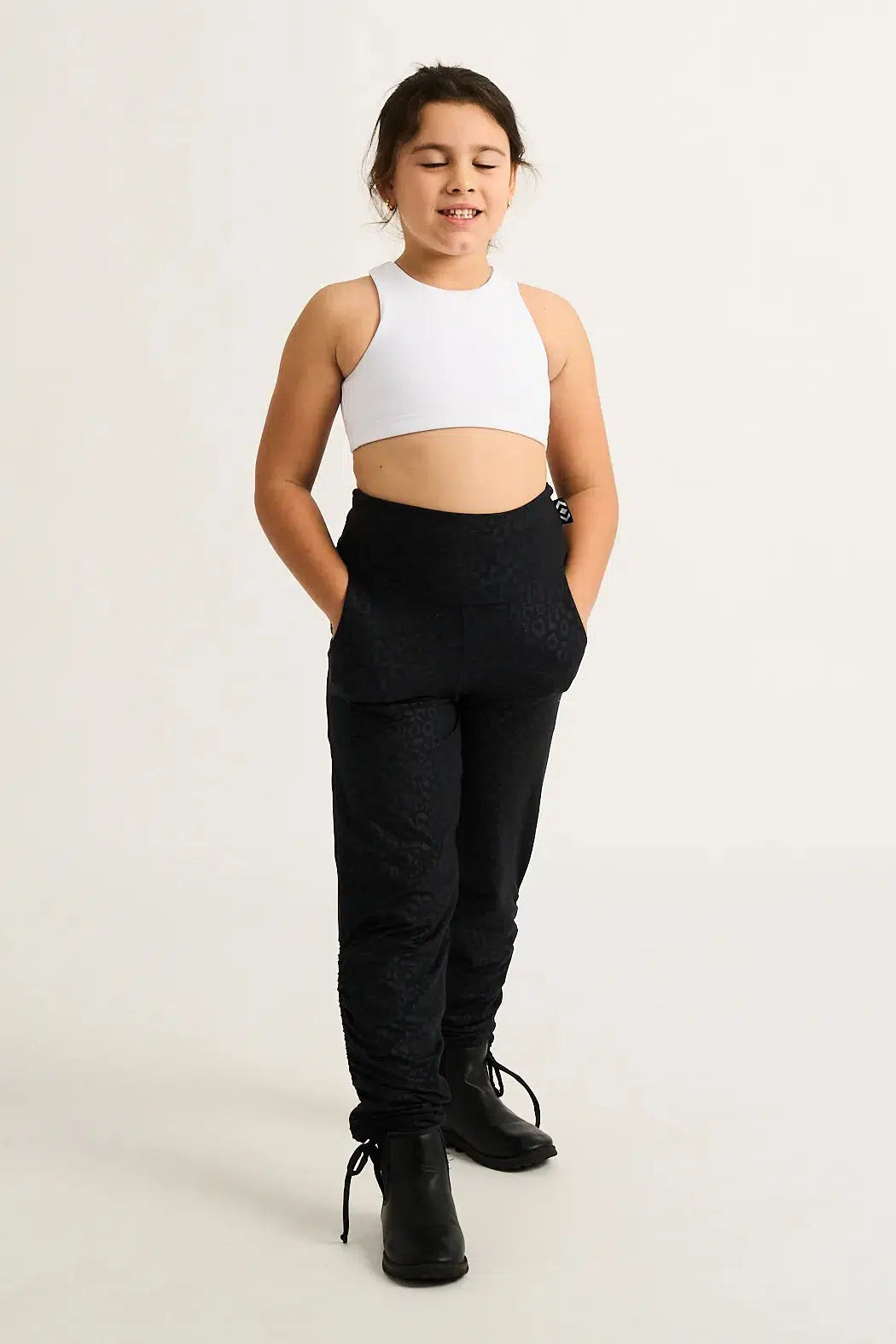 Black Exotic Touch Jag Soft To Touch - Kids Jogger Long Tie Sides W/ Pockets-Activewear-Exoticathletica