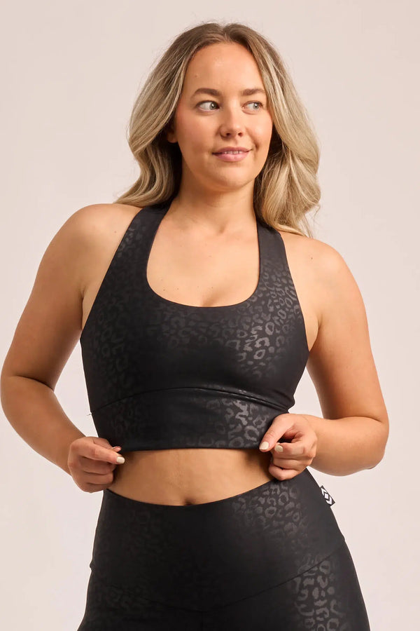 Black Exotic Touch Jag - T Back Comfort Crop Top-Activewear-Exoticathletica