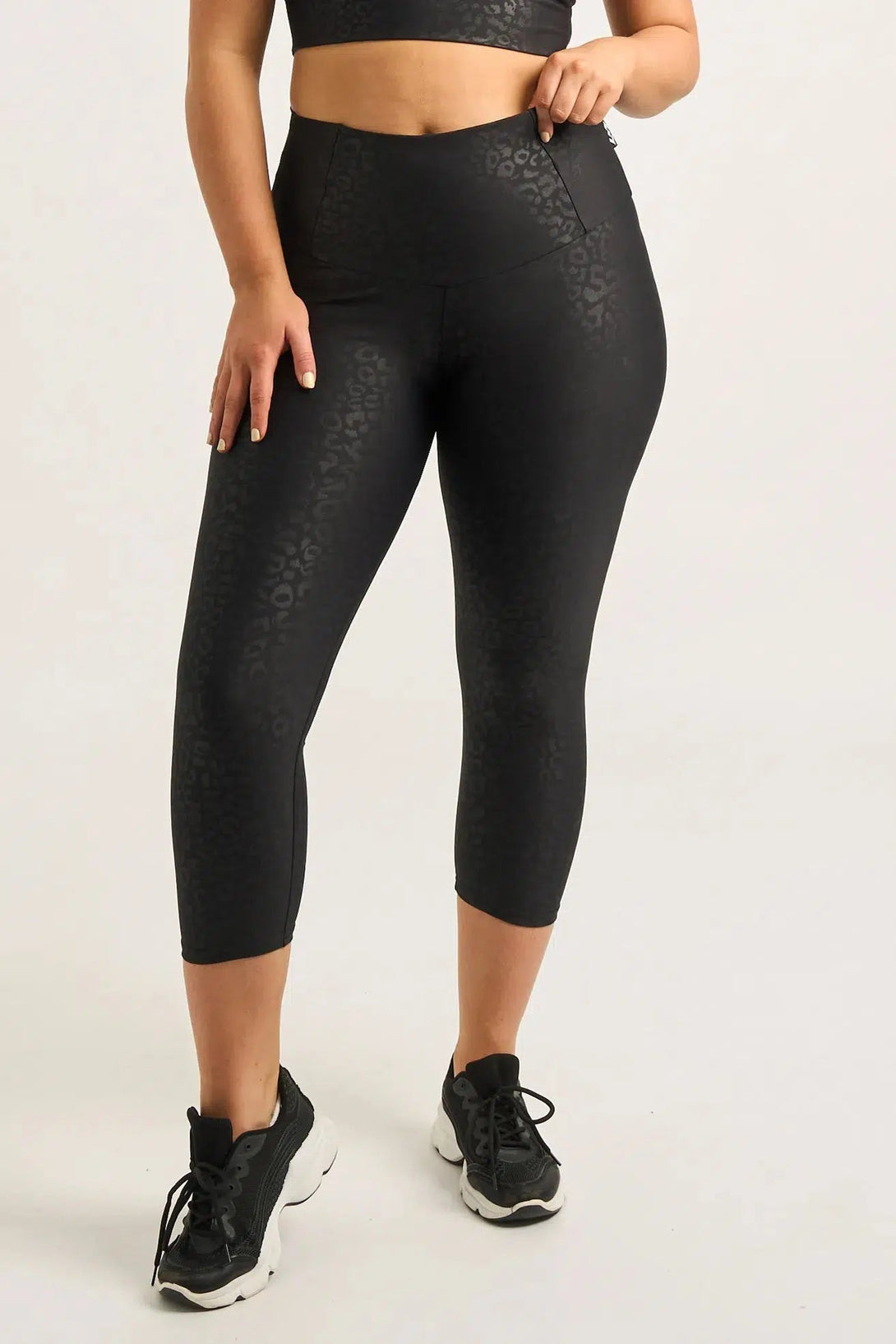 Black Exotic Touch Jag - Tummy Control High Waisted Capri Leggings-9358328354246-Activewear-Exoticathletica