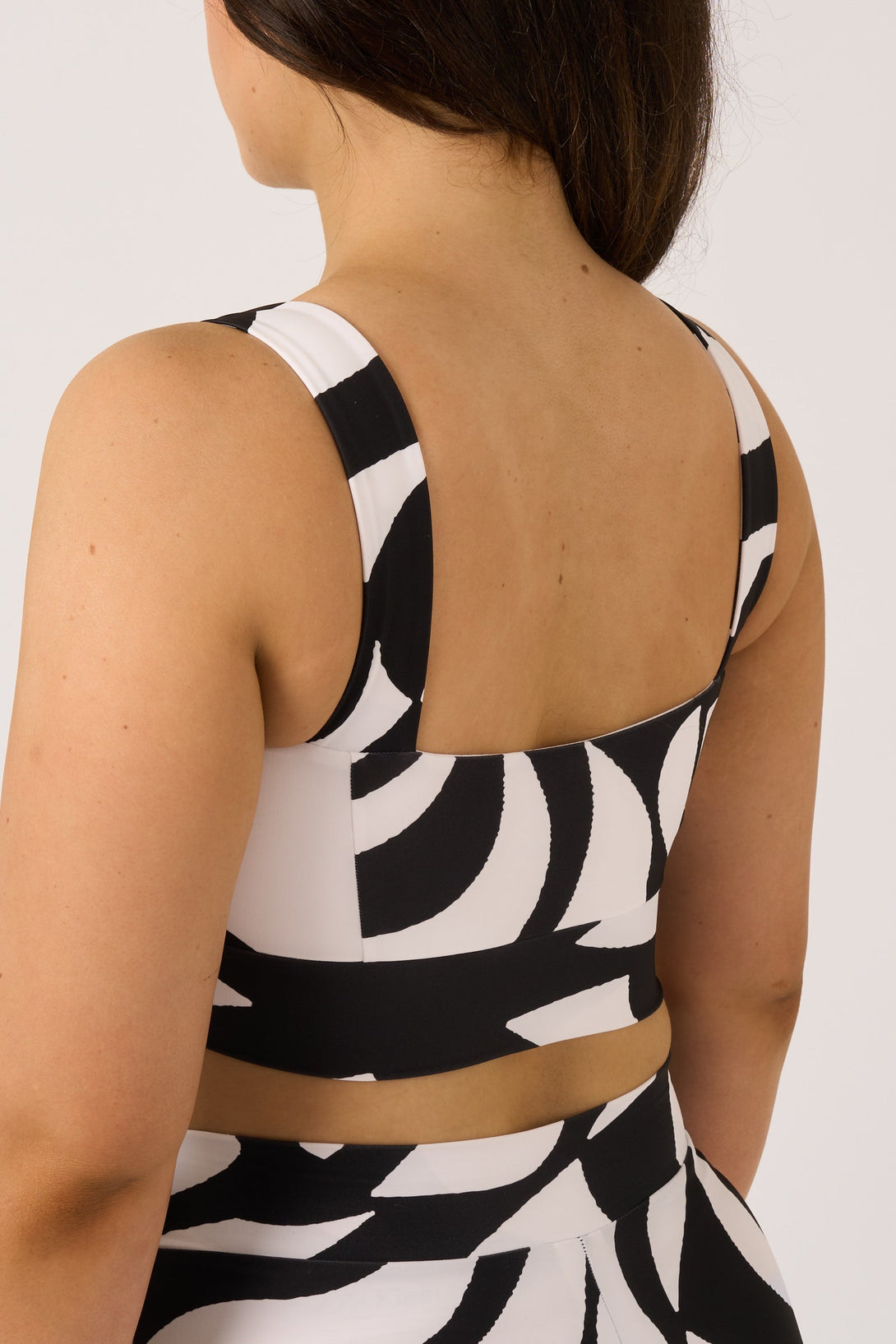 Black Geo Waves Silky - Square Neck Comfort Crop Top-Activewear-Exoticathletica