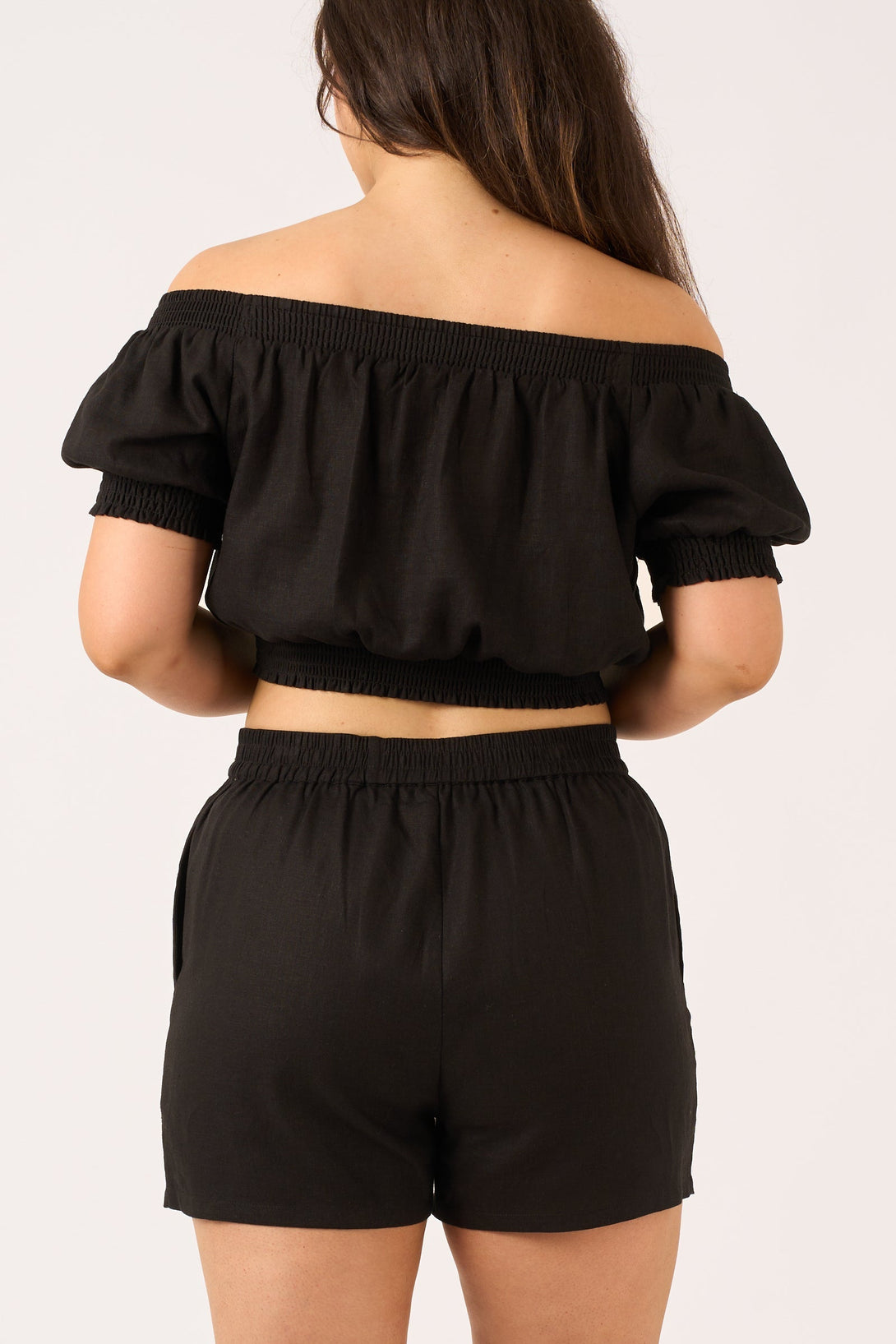 Black Linen Blend - Pull On Short-Activewear-Exoticathletica