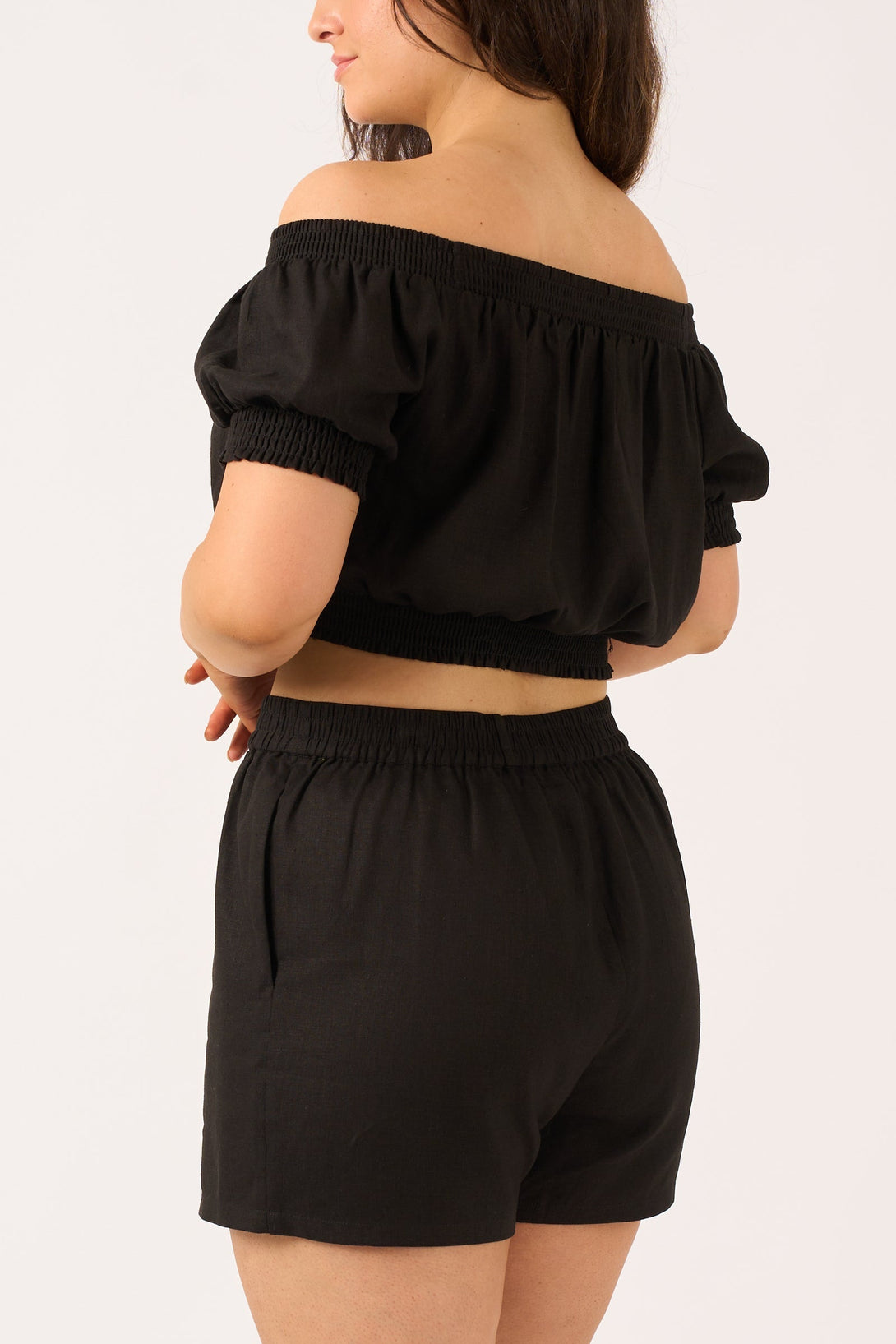 Black Linen Blend - Pull On Short-Activewear-Exoticathletica