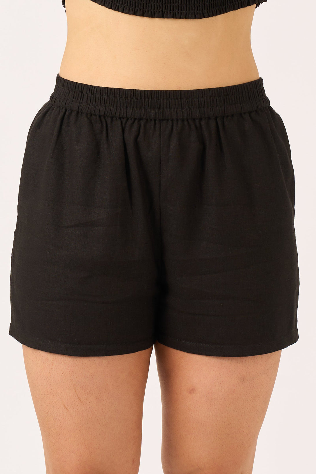 Black Linen Blend - Pull On Short-Activewear-Exoticathletica