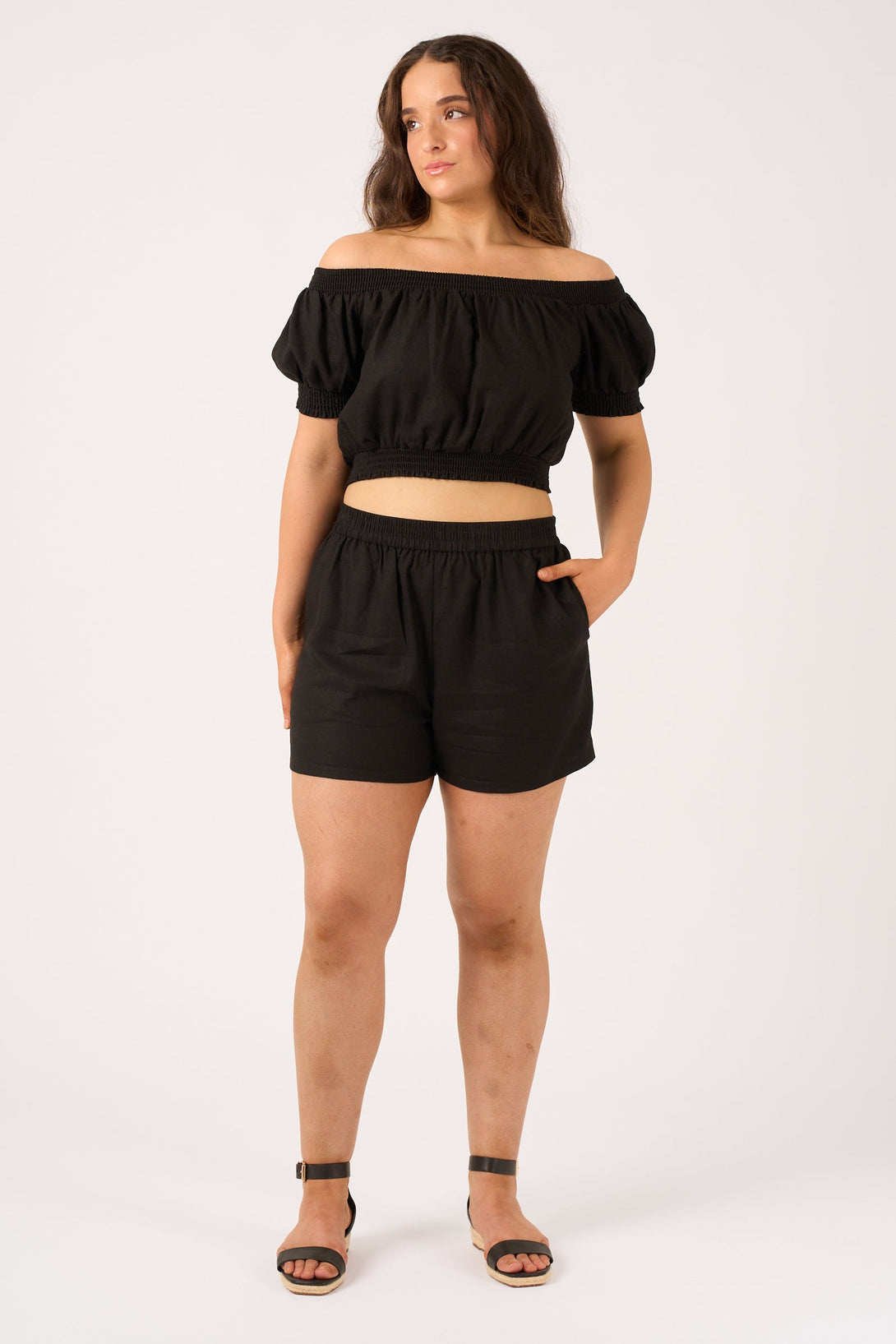 Black Linen Blend - Pull On Short-Activewear-Exoticathletica