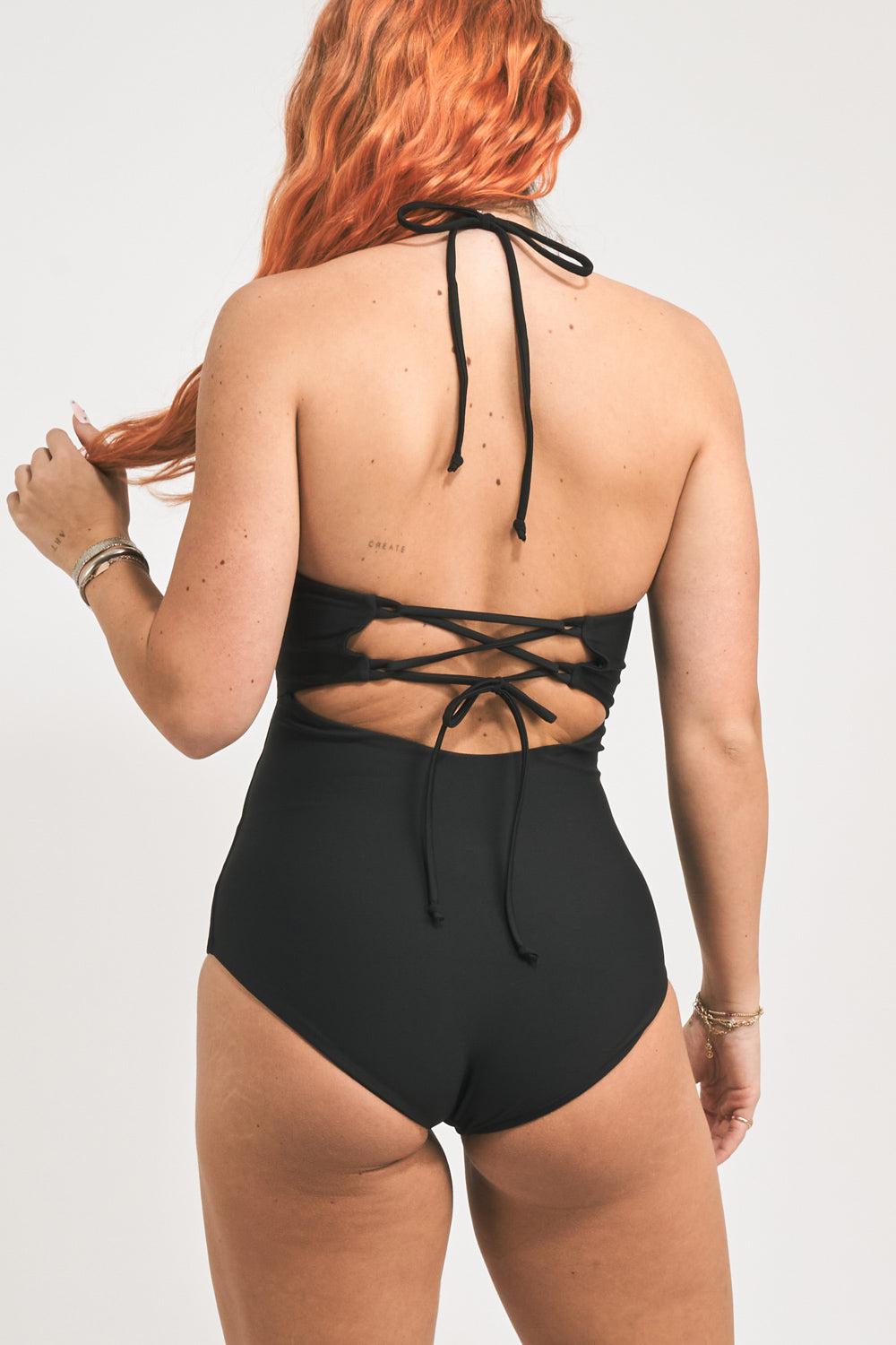 Black Performance - Bralette One Piece w/ Extra Coverage Bottoms-Activewear-Exoticathletica