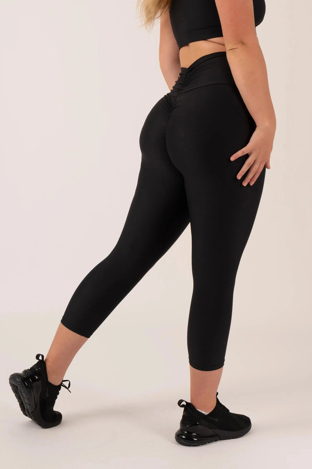 Black Performance - Double Booty Scrunch High Waisted Capri Leggings-Activewear-Exoticathletica