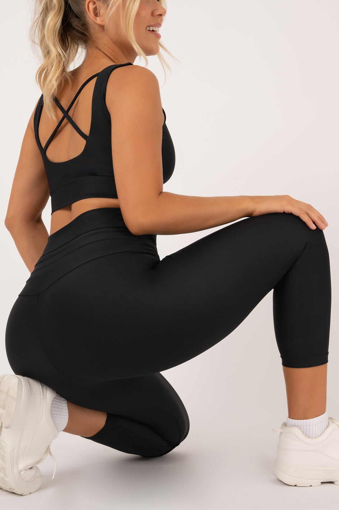 Black Performance - Drawstring High Waisted Capri Leggings-Activewear-Exoticathletica