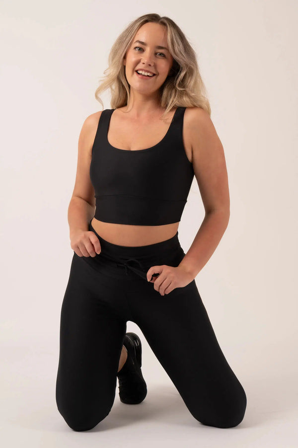 Black Performance - Drawstring High Waisted Capri Leggings-Activewear-Exoticathletica