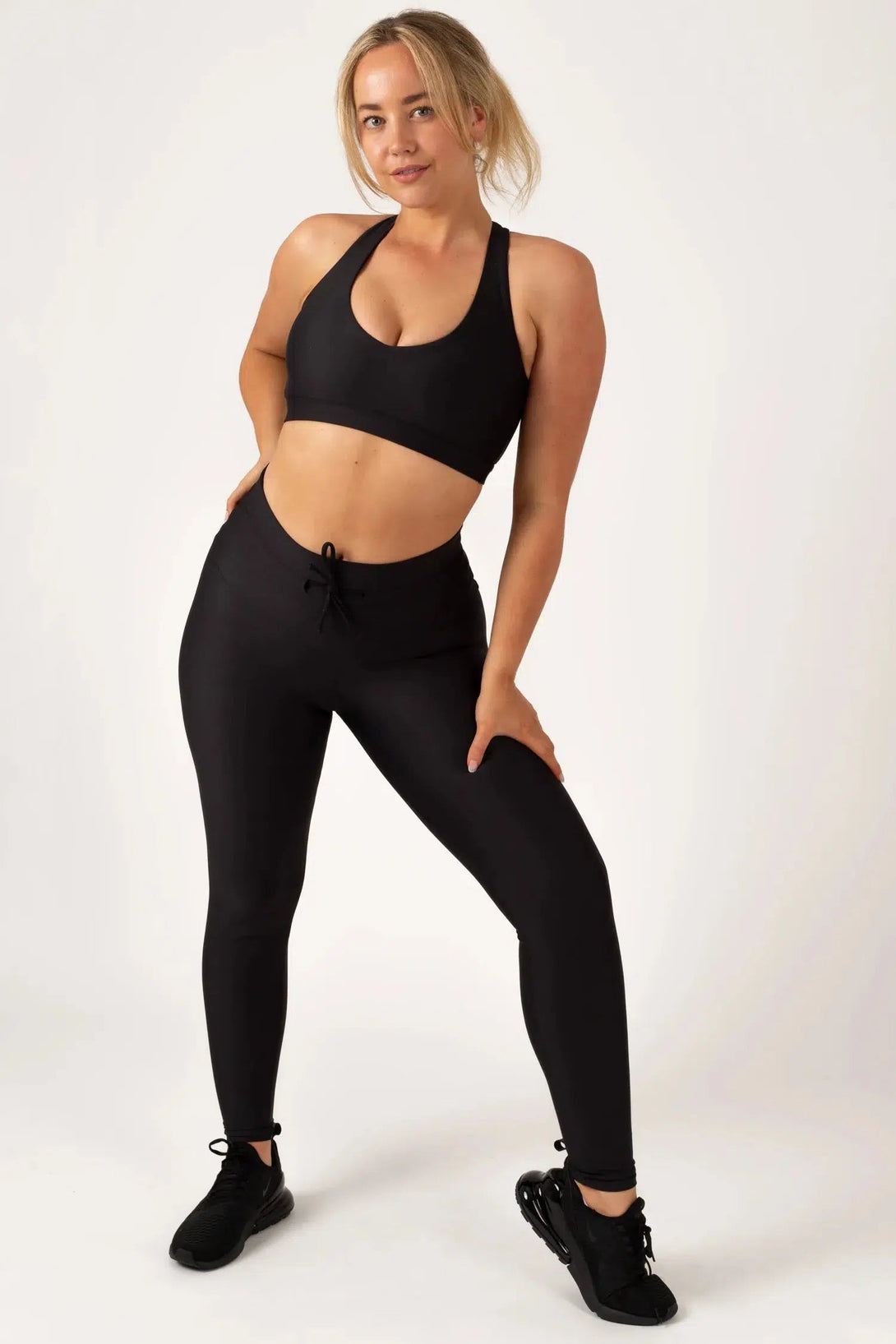 Black Performance - Drawstring High Waisted Leggings-Activewear-Exoticathletica