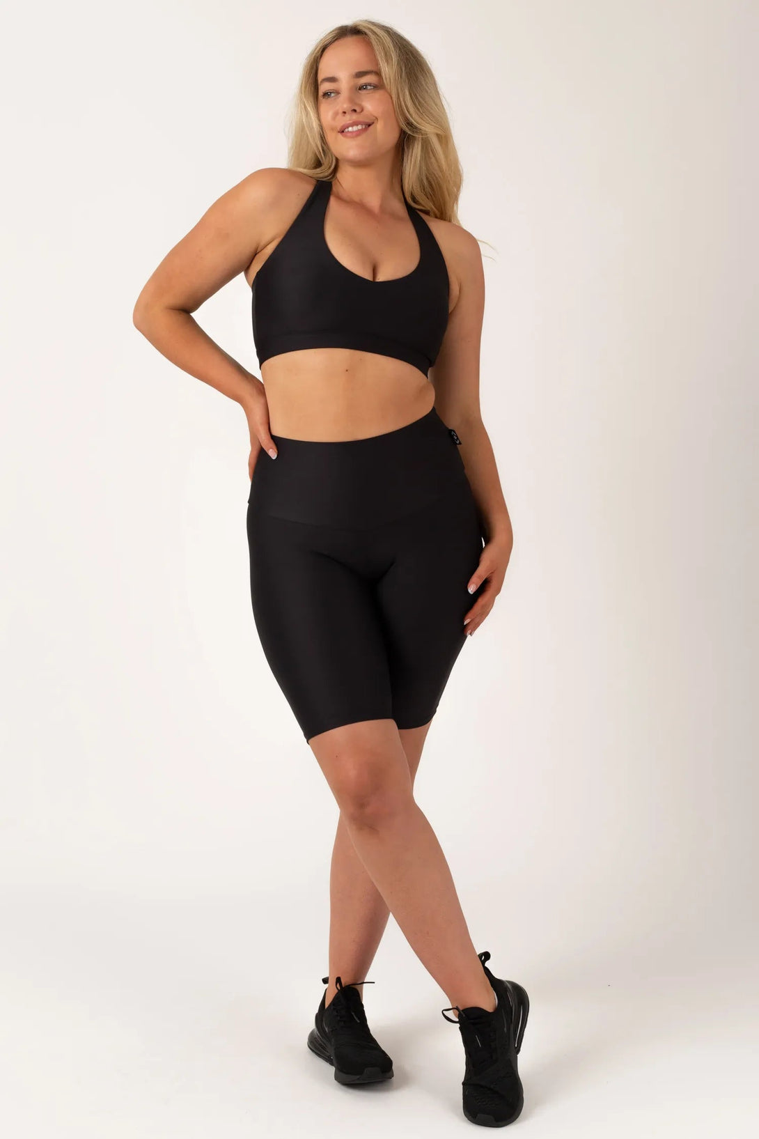 Black Performance - High Waisted Long Shorts-Activewear-Exoticathletica