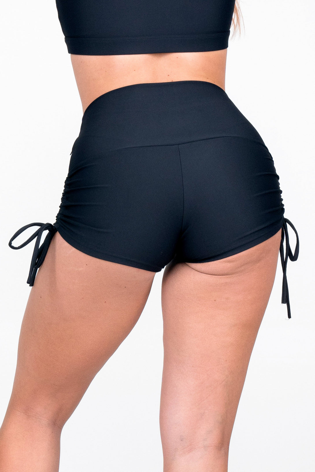 Black Performance - High Waisted Tie Side Booty Shorts-Activewear-Exoticathletica