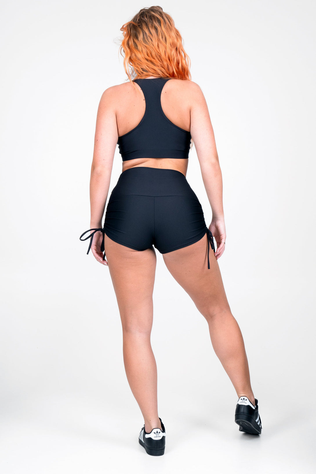 Black Performance - High Waisted Tie Side Booty Shorts-Activewear-Exoticathletica