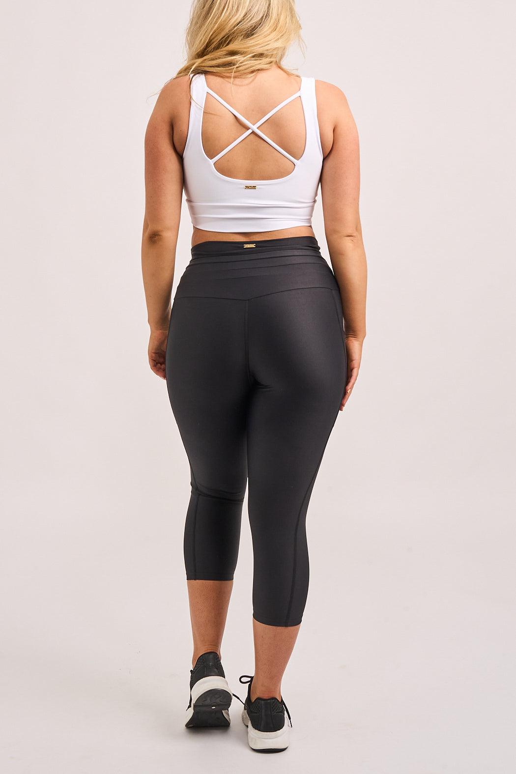 Black Performance - Luxe Panel Pocket Drawstring Capri Leggings-9358328346685-Activewear-Exoticathletica