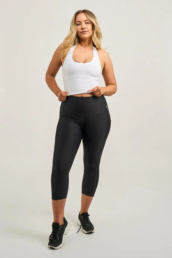 Black Performance - Luxe Panel Pocket High Waisted Capri Leggings-Activewear-Exoticathletica