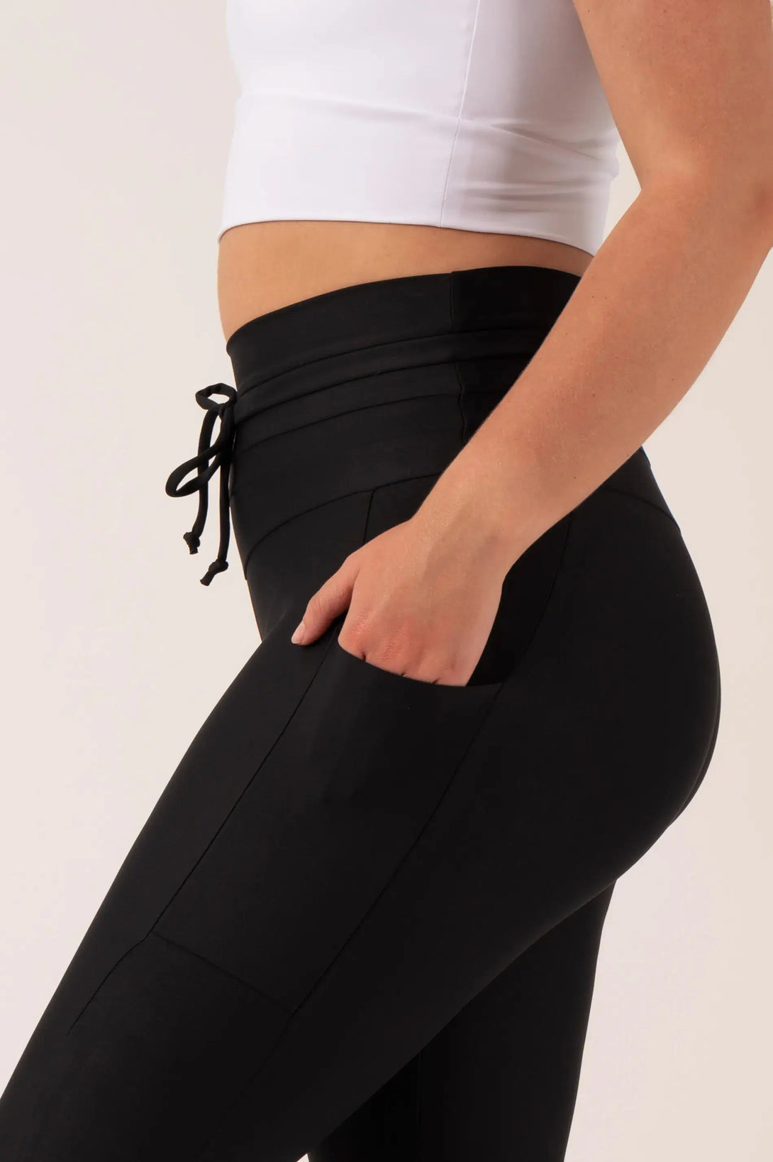 Black Performance - Panel Pocket Drawstring High Waisted Leggings-Activewear-Exoticathletica