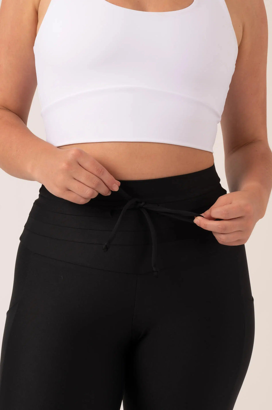 Black Performance - Panel Pocket Drawstring High Waisted Leggings-Activewear-Exoticathletica