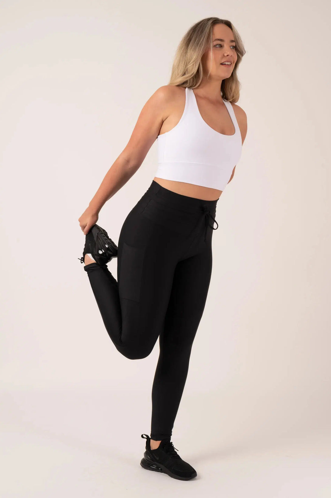 Black Performance - Panel Pocket Drawstring High Waisted Leggings-Activewear-Exoticathletica