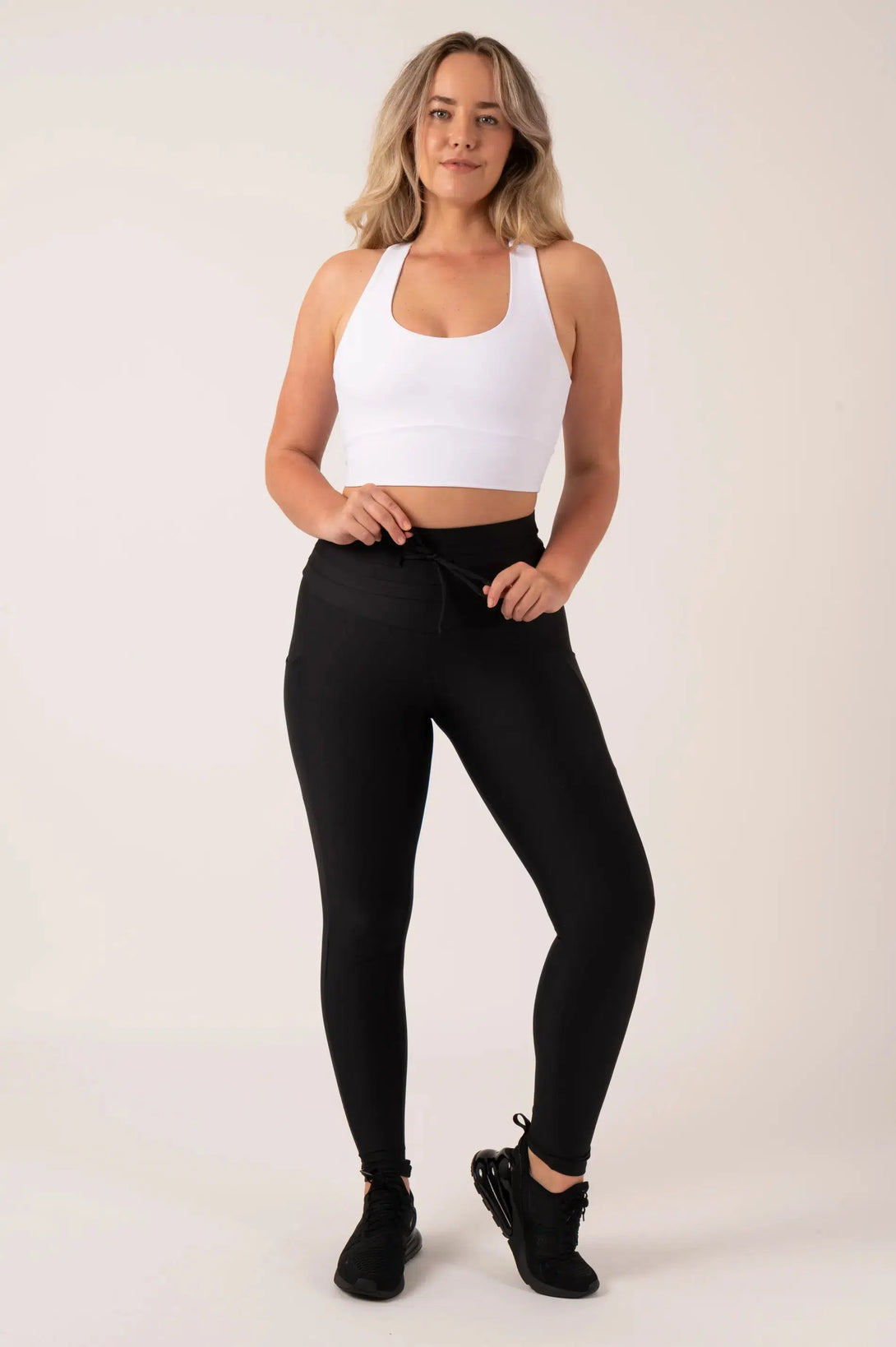 Black Performance - Panel Pocket Drawstring High Waisted Leggings-Activewear-Exoticathletica