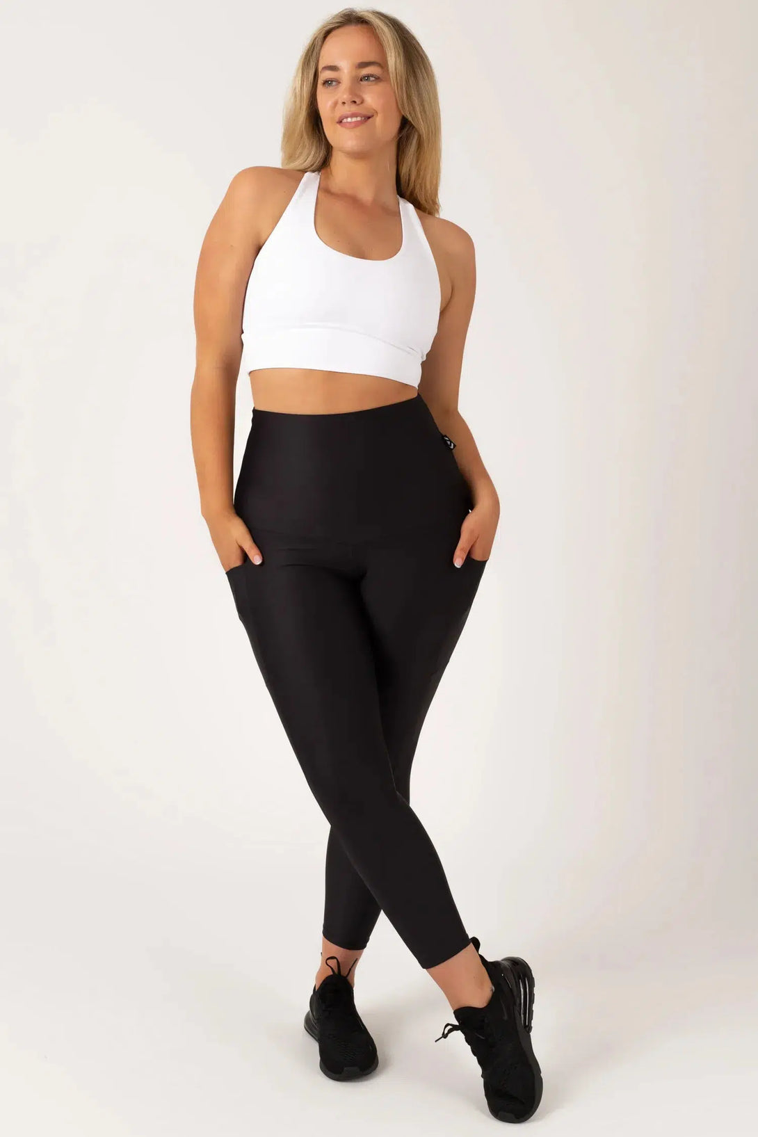 Black Performance - Panel Pocket Extra High Waisted 7/8 Leggings-Activewear-Exoticathletica