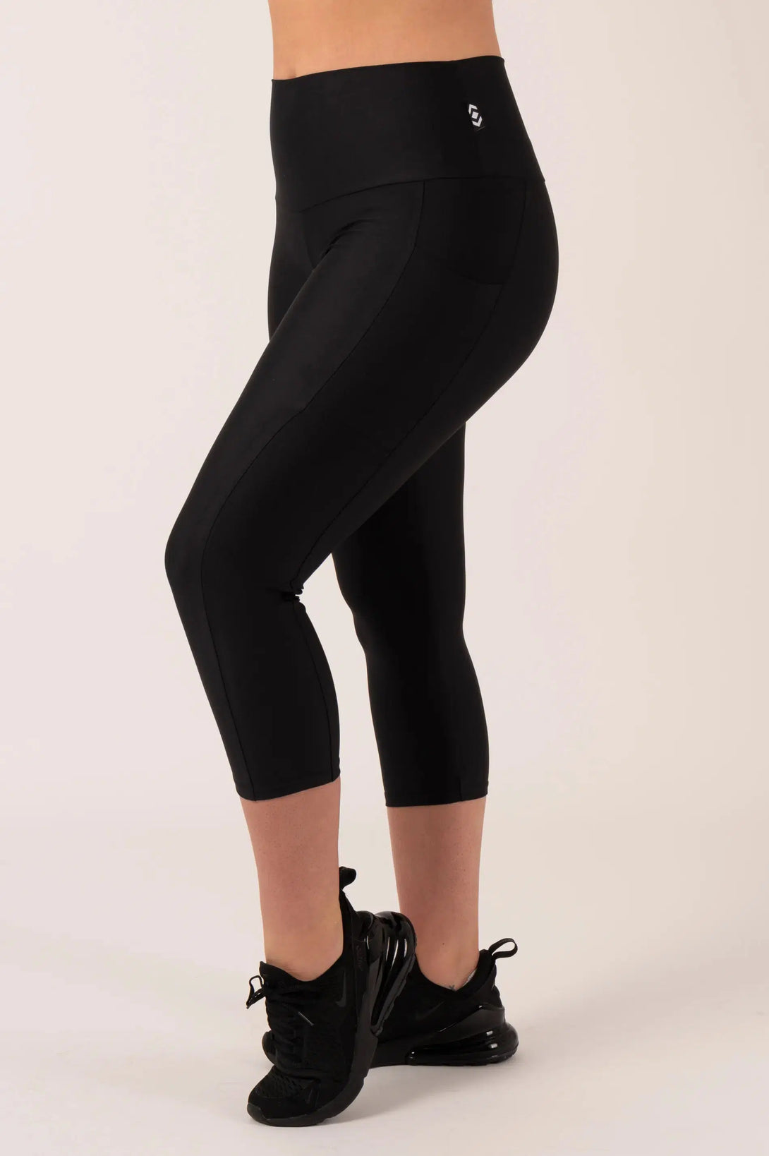 Black Performance - Panel Pocket High Waisted Capri Leggings-Activewear-Exoticathletica