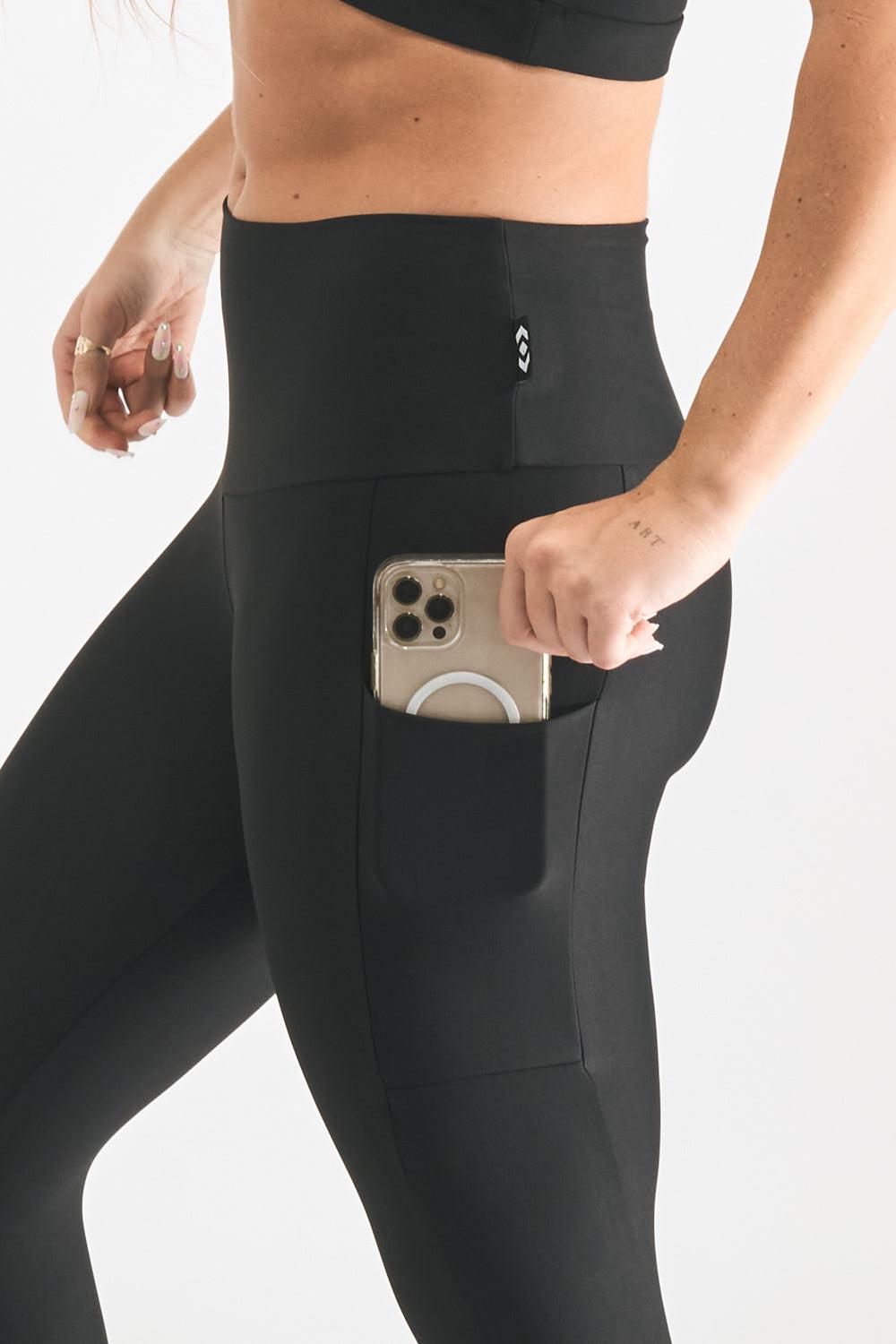 Black Performance - Panel Pocket High Waisted Capri Leggings-Activewear-Exoticathletica