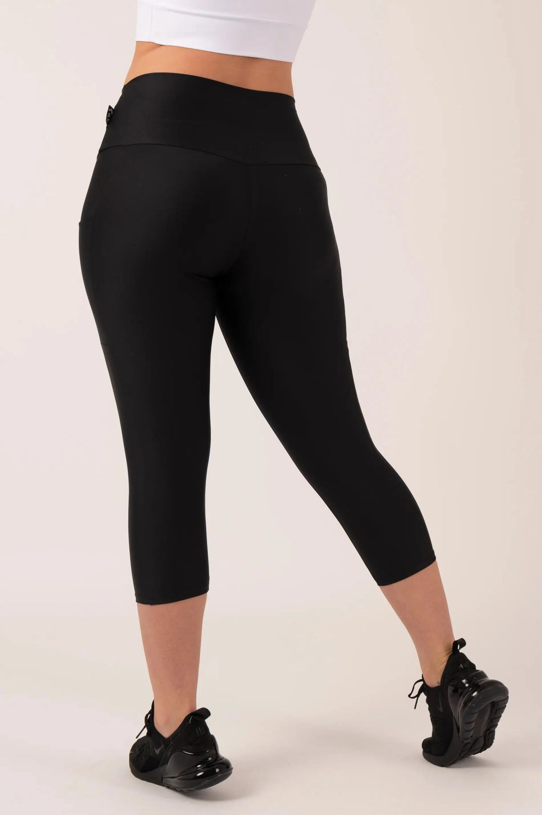 Black Performance - Panel Pocket High Waisted Capri Leggings-Activewear-Exoticathletica