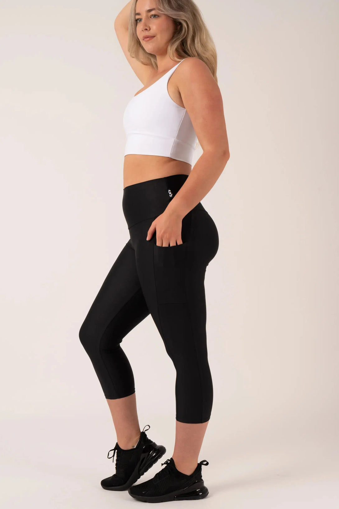 Black Performance - Panel Pocket High Waisted Capri Leggings-Activewear-Exoticathletica