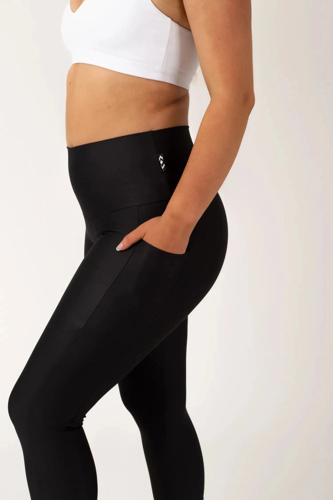 Black Performance - Panel Pocket High Waisted Capri Leggings-Activewear-Exoticathletica