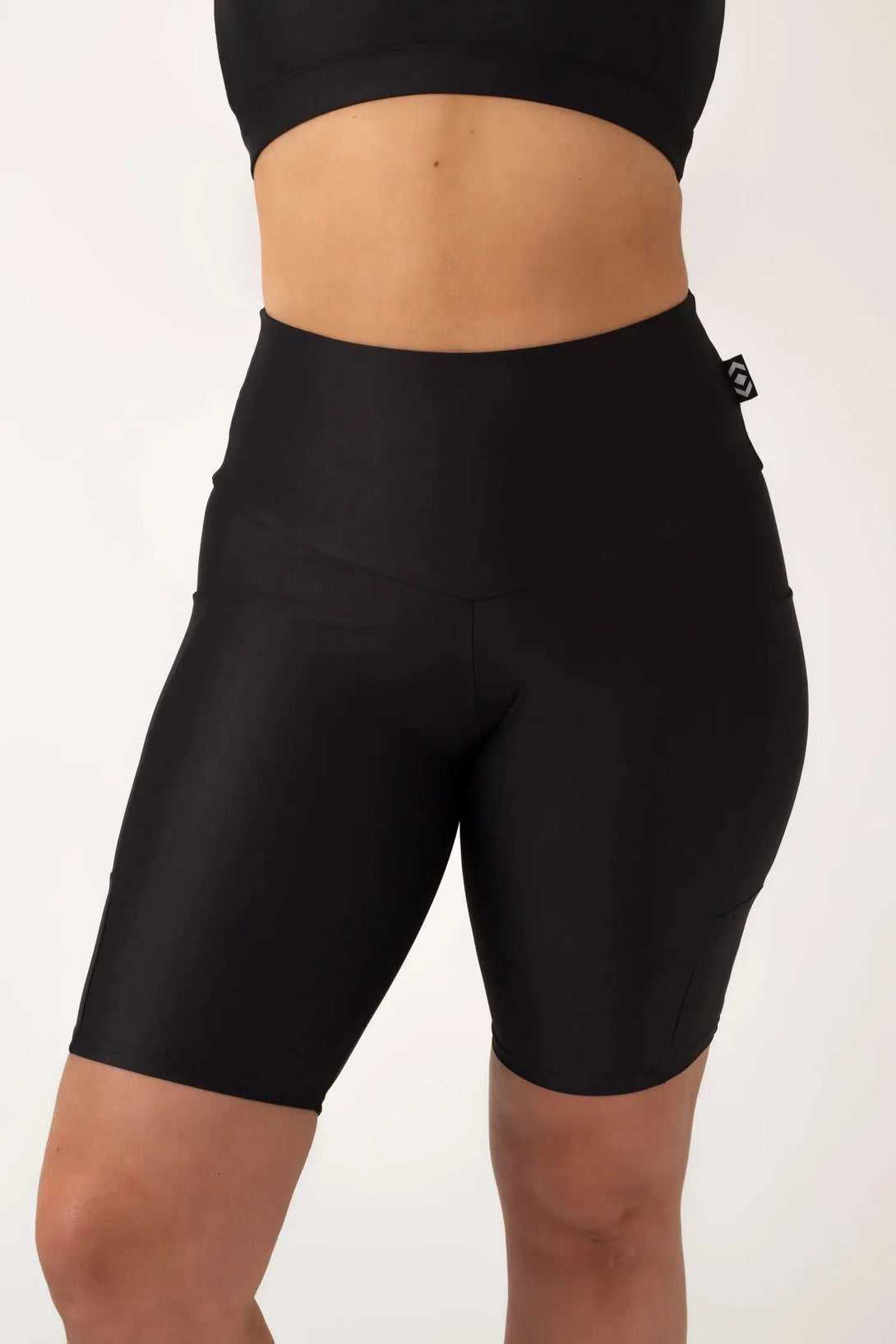 Black Performance - Panel Pocket High Waisted Long Shorts-Activewear-Exoticathletica